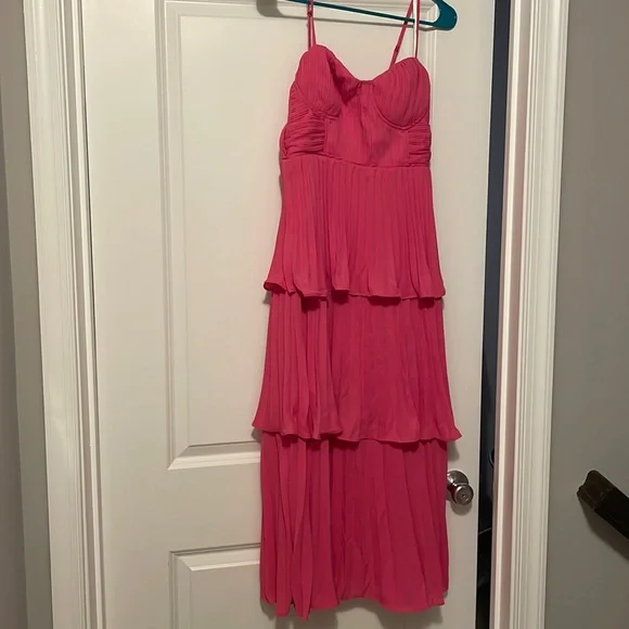 open lace back dress Happy Clothing Strapless Pink Layered Midi Dress